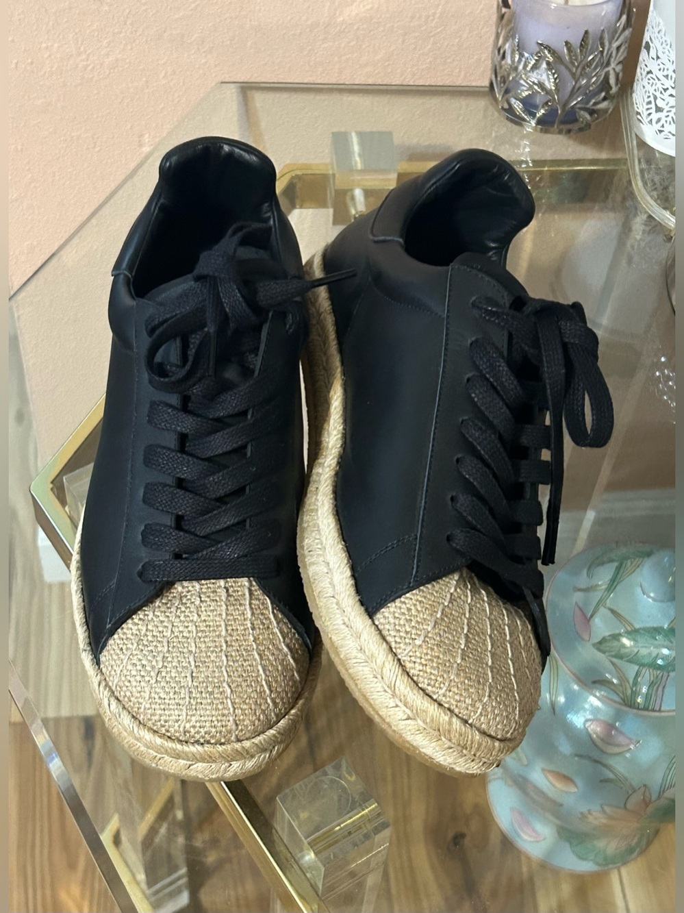 Alexander Wang Black Leather Espadrille-Style Sneakers Size 44/10.5-11